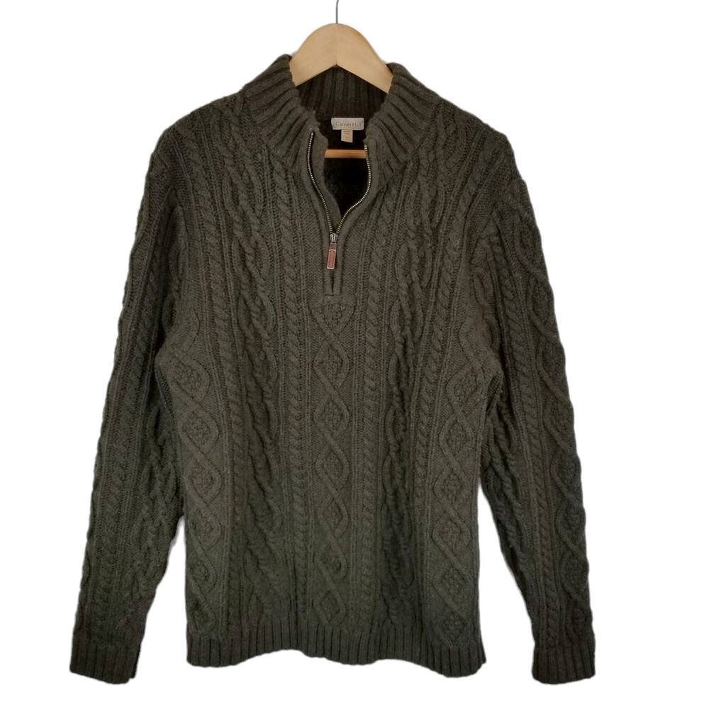 Garnet Hill Men's Cabled Cable Knit 1/4 Zip Sweater Size M Medium